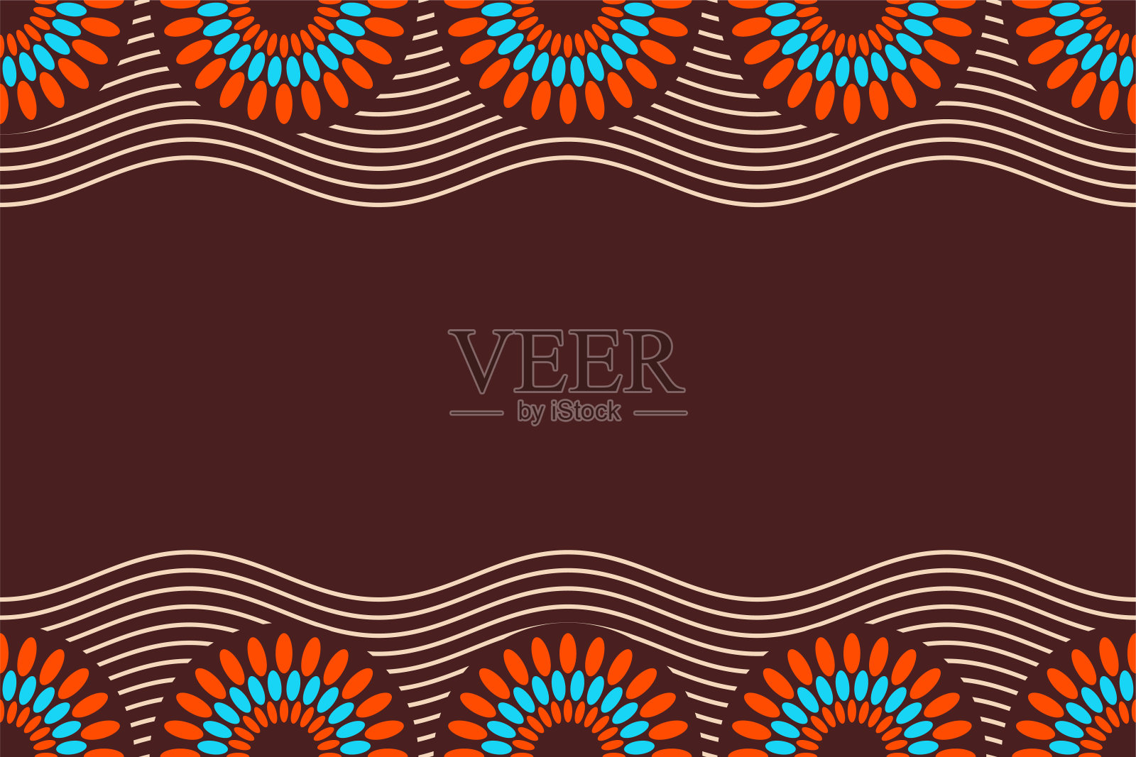 无缝水平边框图案有圆形，圆形，波浪线条。插画图片素材