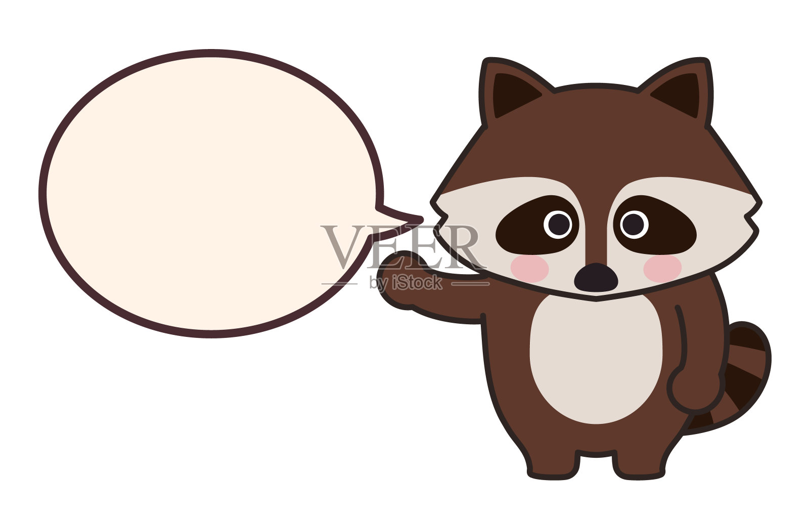 浣熊在和一个说话泡泡的人说话。插画图片素材