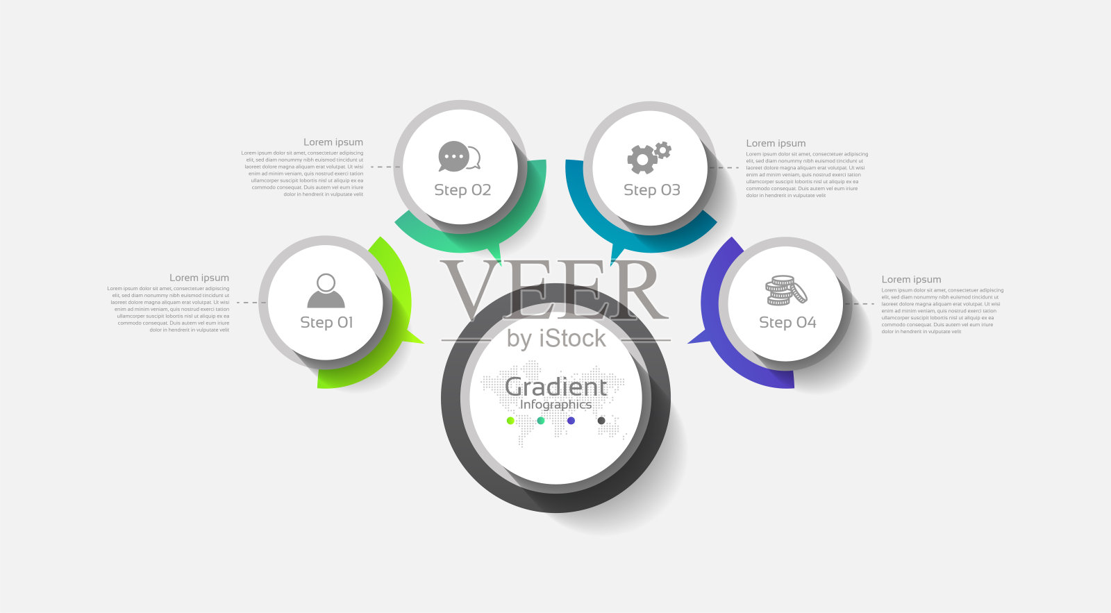 梯度信息图业务抽象背景模板圈彩色4步插画图片素材