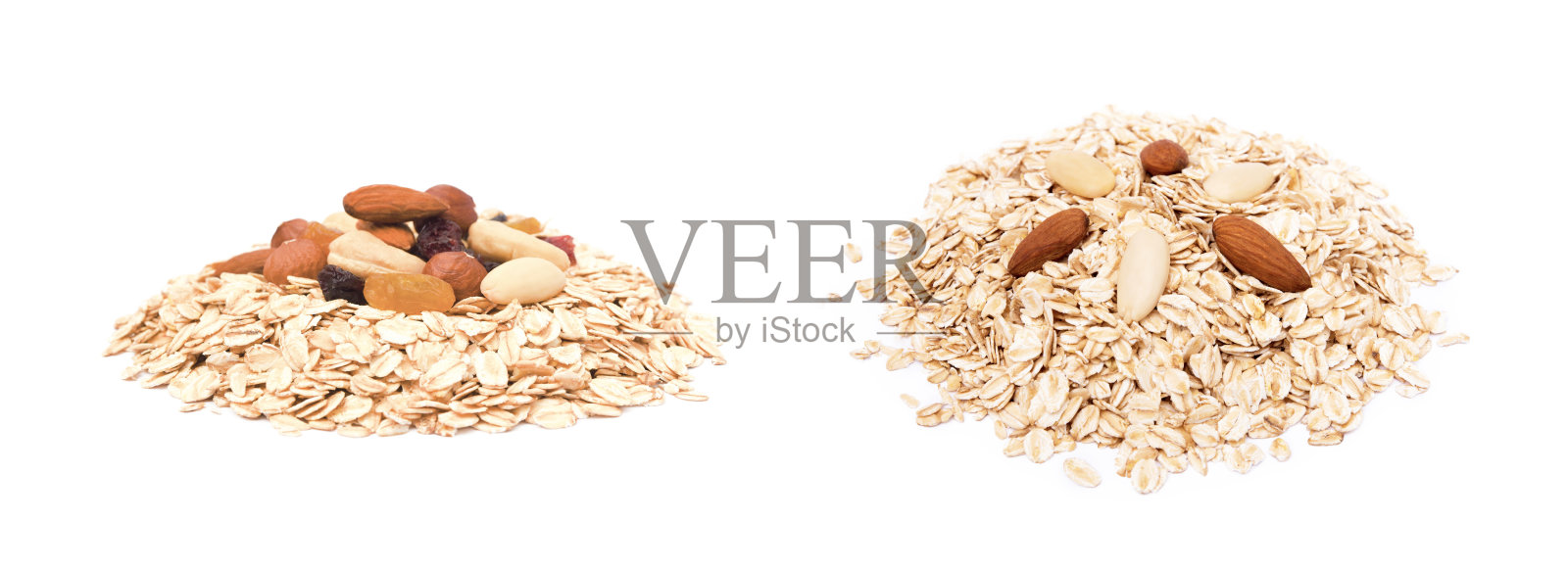 混合坚果，葡萄干和燕麦片照片摄影图片