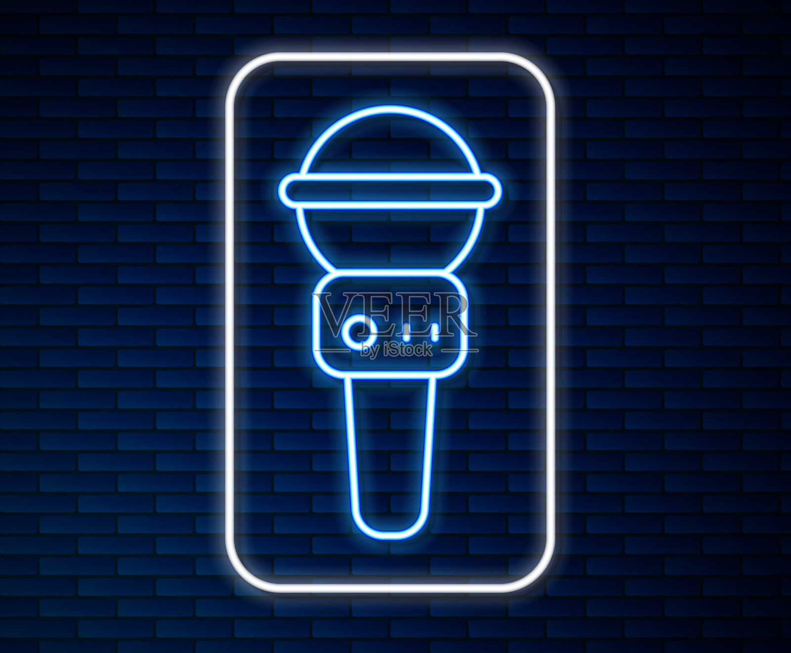 发光霓虹灯线麦克风图标孤立上插画图片素材