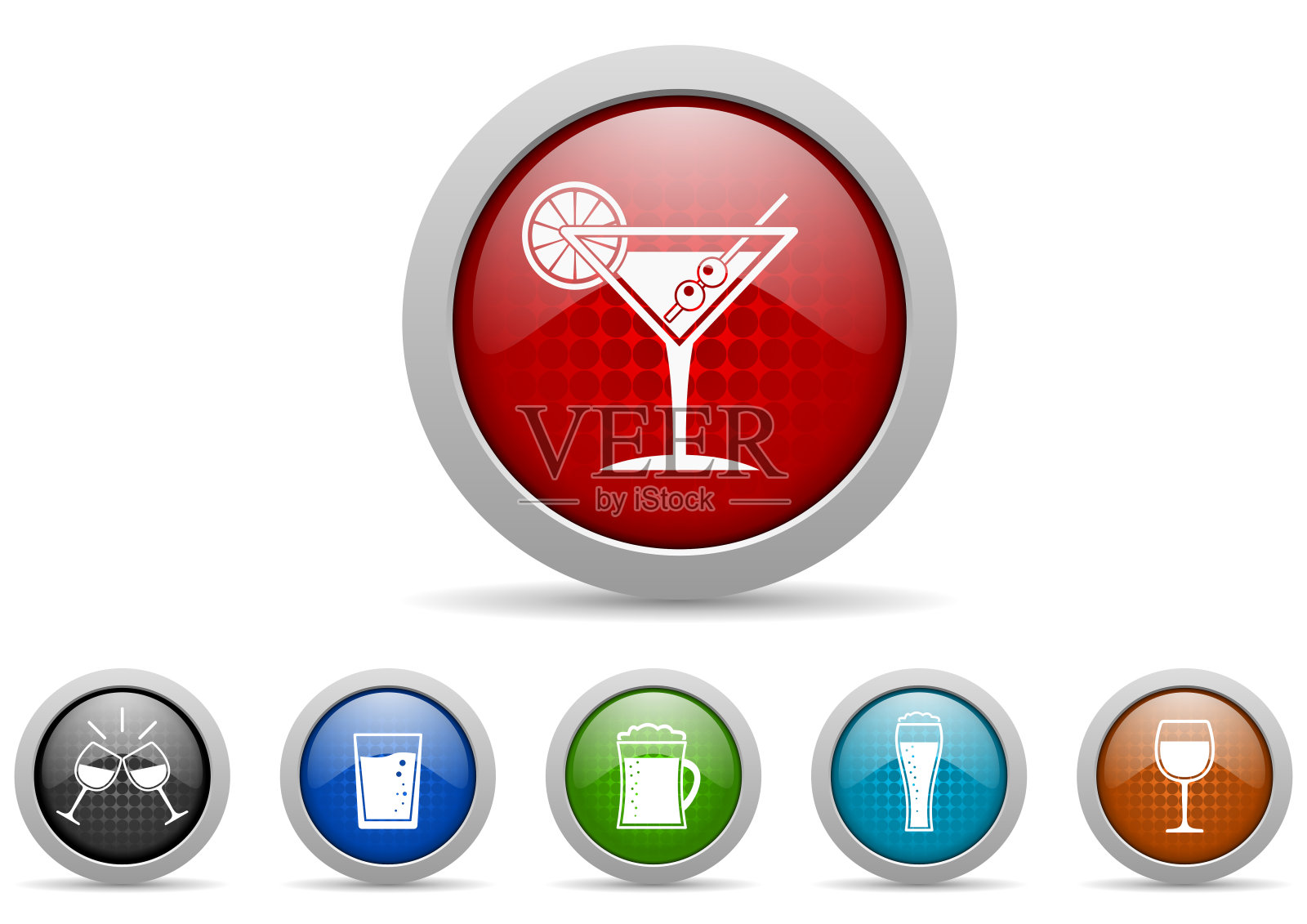饮料符号图标集，酒精概念网页按钮图标素材