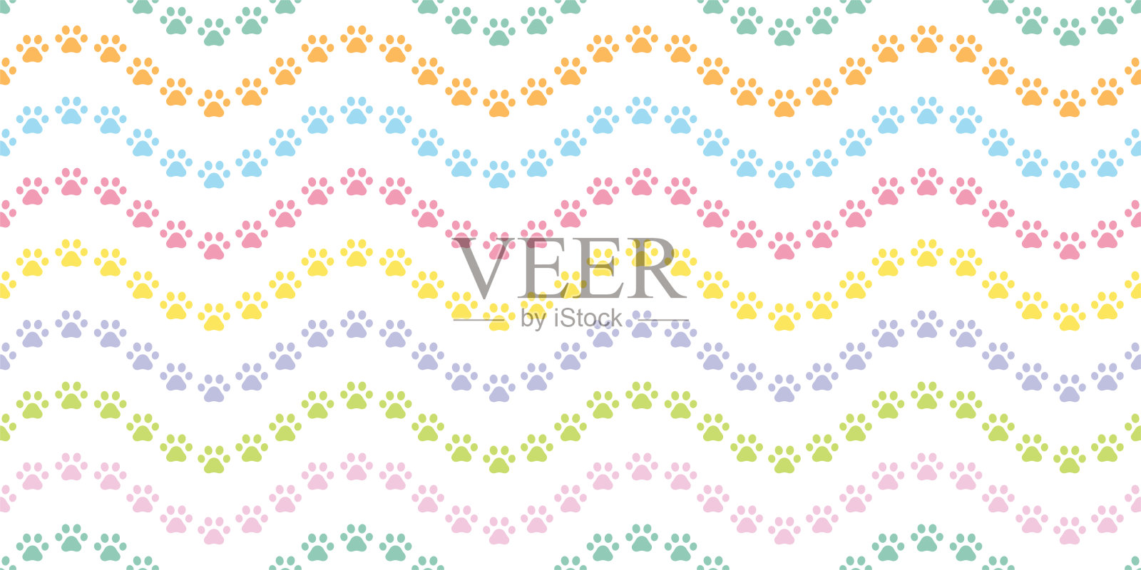 狗爪无缝图案猫脚印熊矢量波法国斗牛犬卡通围巾瓷砖背景重复壁纸插图涂鸦设计插画图片素材