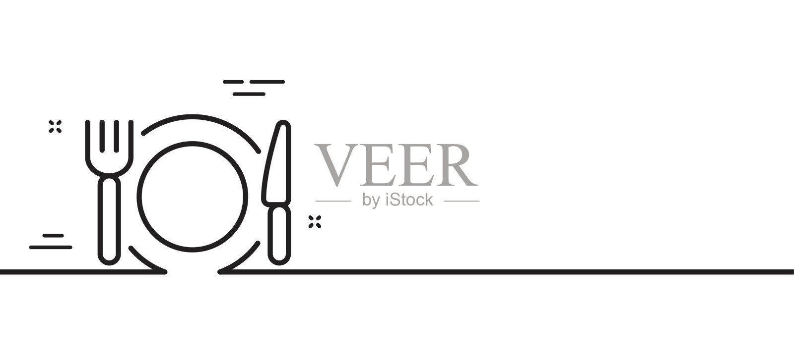 餐厅食品线图标。晚餐的迹象。酒店服务。最小线模式横幅。向量插画图片素材