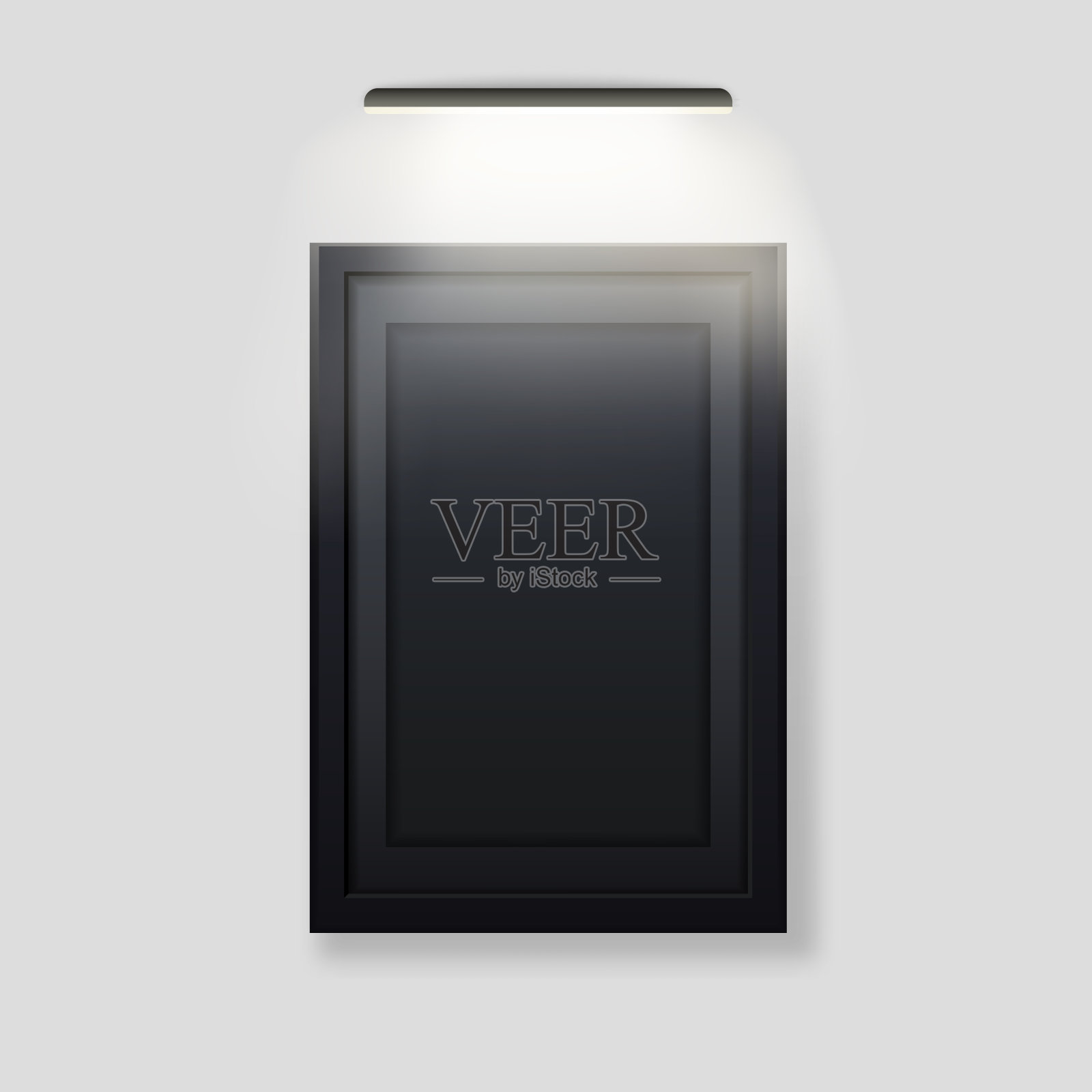 黑色相框背光模板。内部空横幅与led灯在顶部插画图片素材