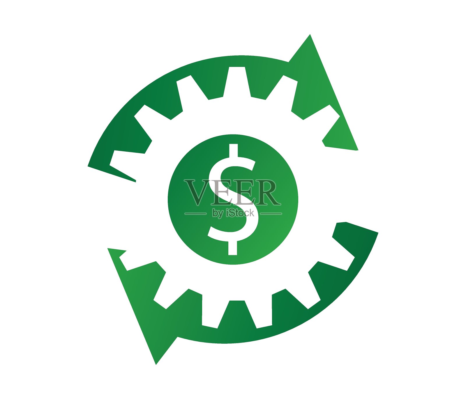 创新商业技术，金融体系。美元和齿轮图标。创新高效的投资。可编辑的矢量。图标素材