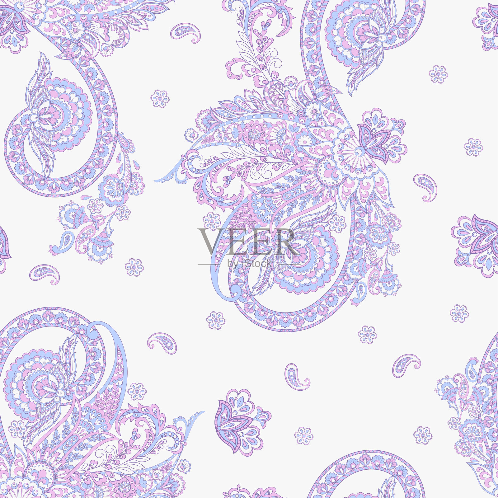 佩斯利大马士革点缀。无缝的矢量模式插画图片素材