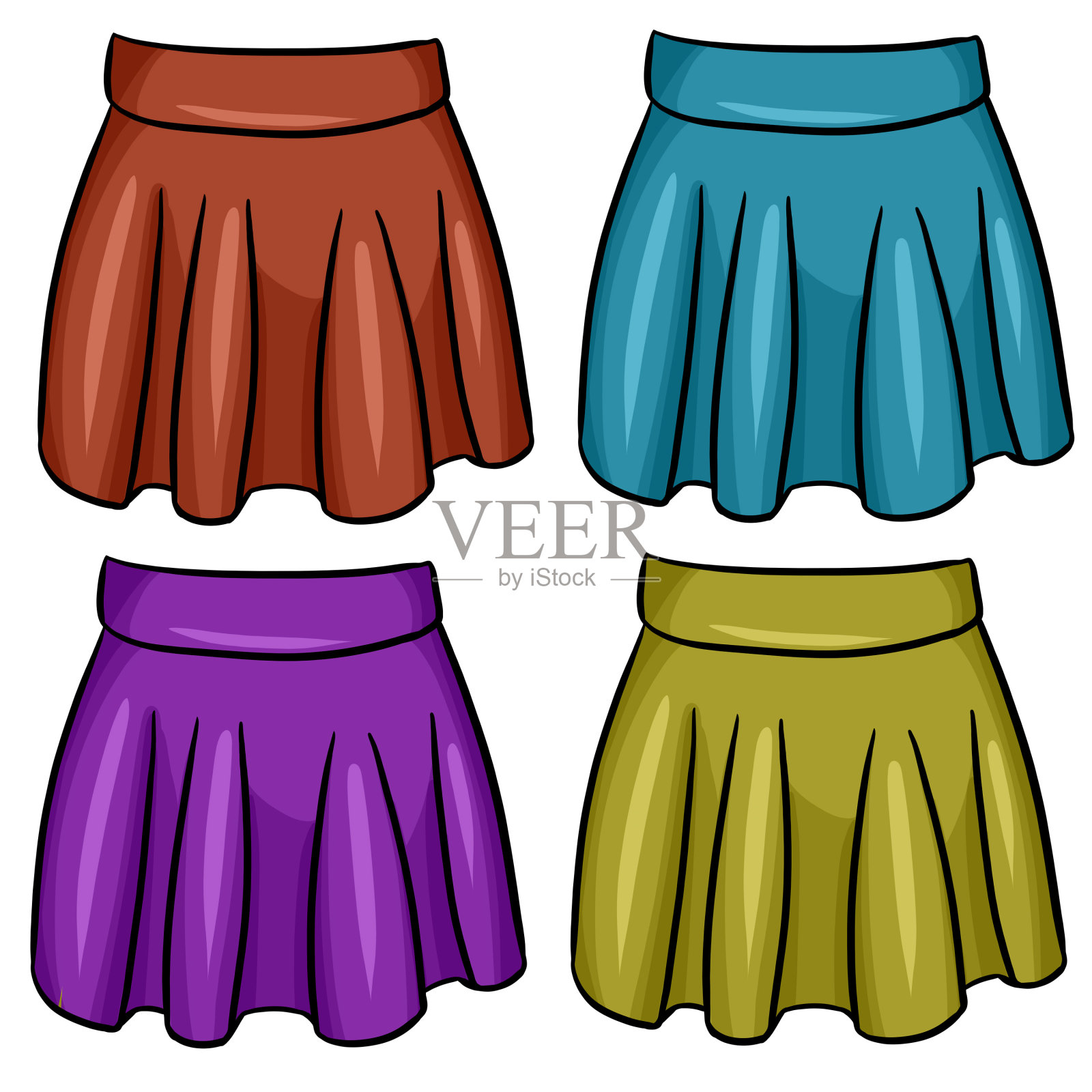 一套为时尚人士设计的五颜六色的蓬松裙子，用来装饰明信片和包裹设计元素图片