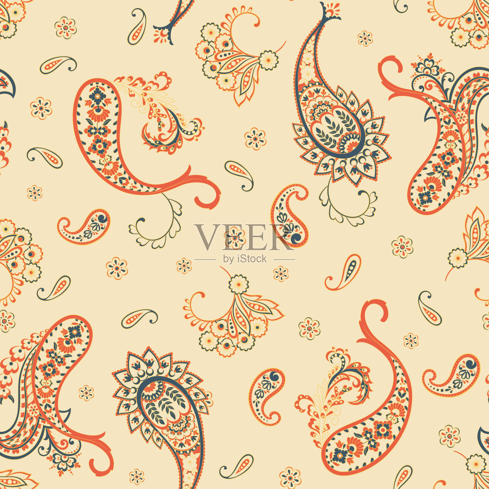 矢量无缝佩斯利图案。插画图片素材