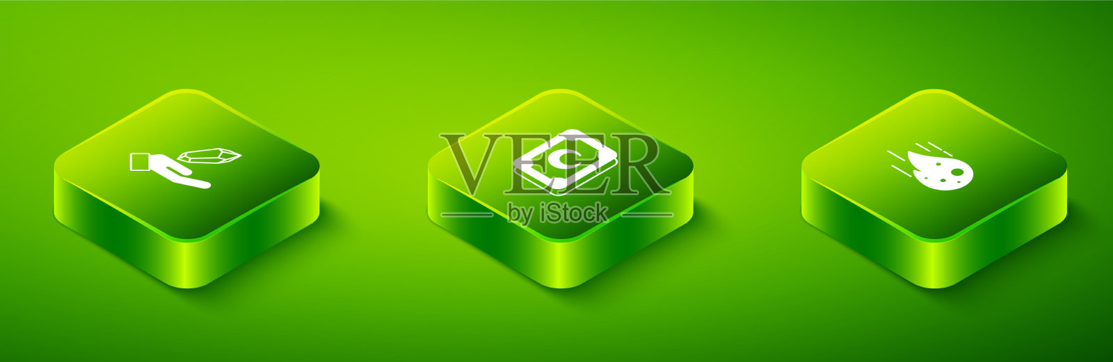 设置等距塔罗牌、火球和魔法图标素材