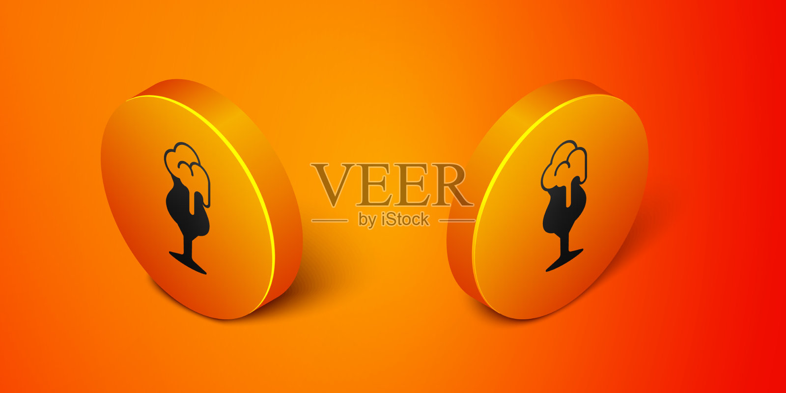 等距玻璃杯的啤酒图标孤立在橙色上插画图片素材