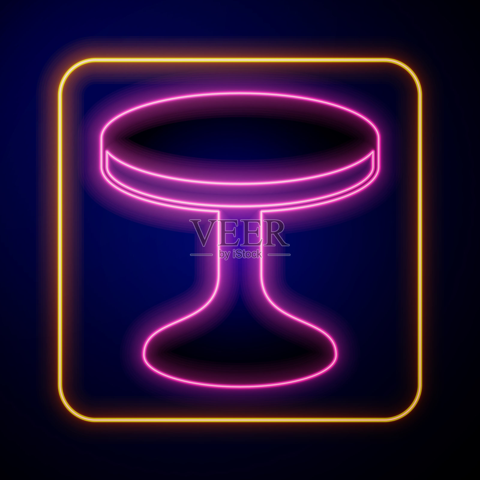 发光的氖圆桌图标孤立在黑色上插画图片素材