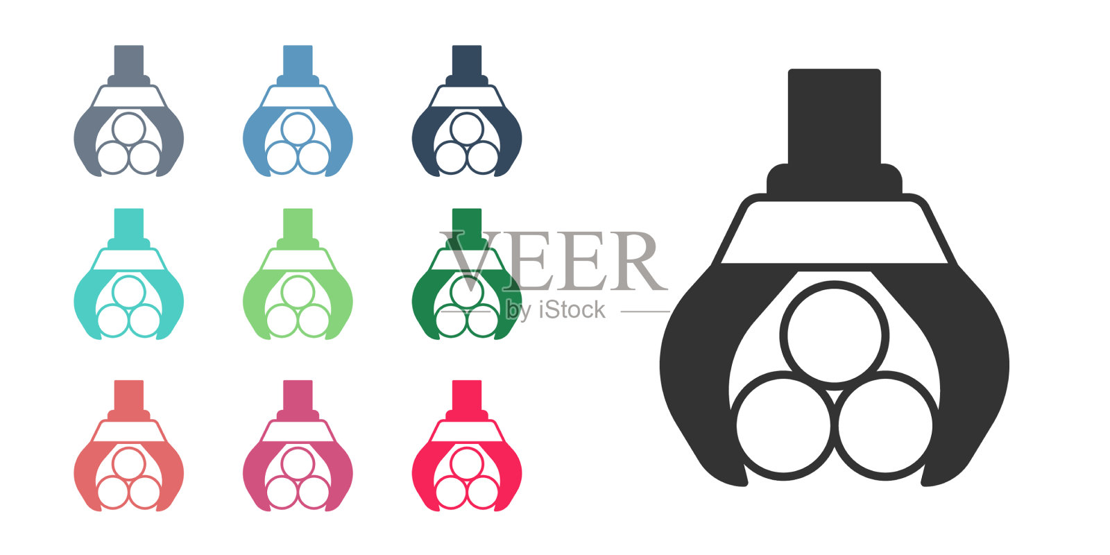 黑色抓斗起重机抓取了一个原木图标孤立上图标素材