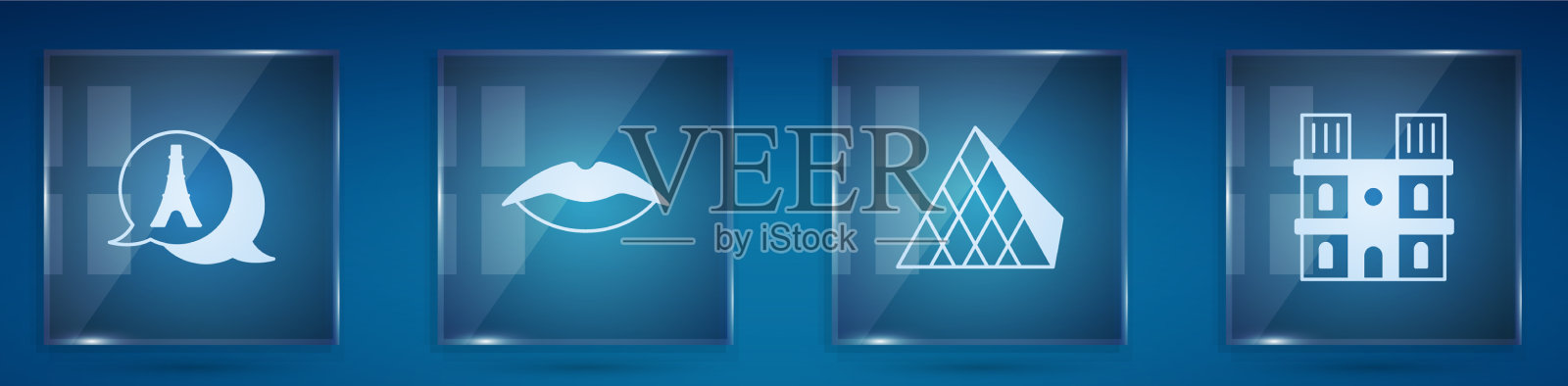 埃菲尔铁塔上微笑的嘴唇卢浮宫玻璃图标素材