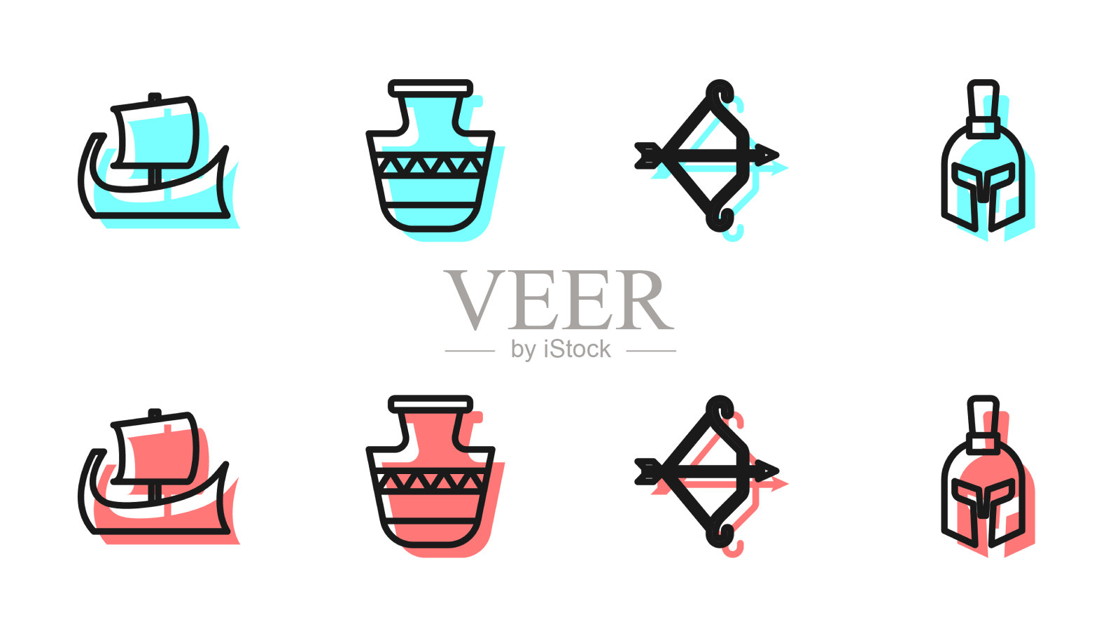 设置线中世纪弓与箭希腊三reme插画图片素材