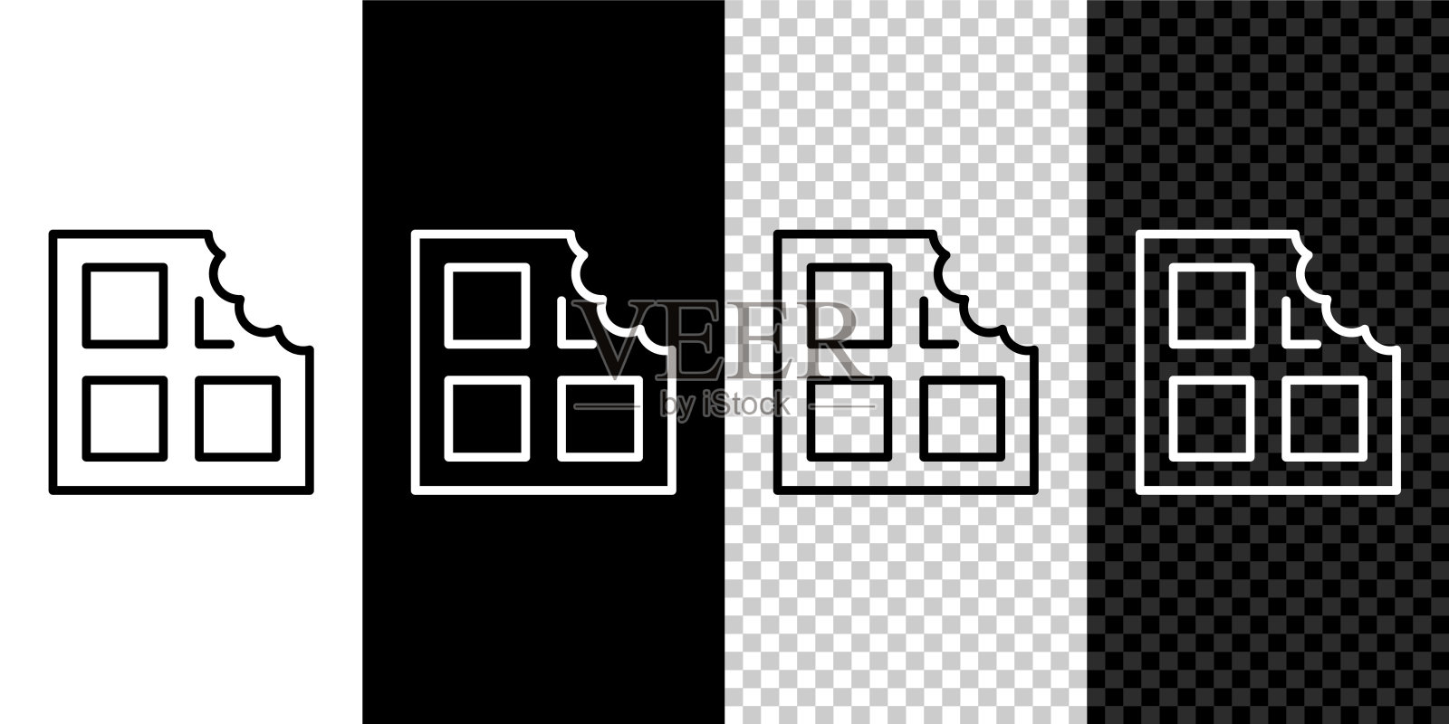 设置线条巧克力条图标孤立在黑色和白色，透明的背景。向量图标素材