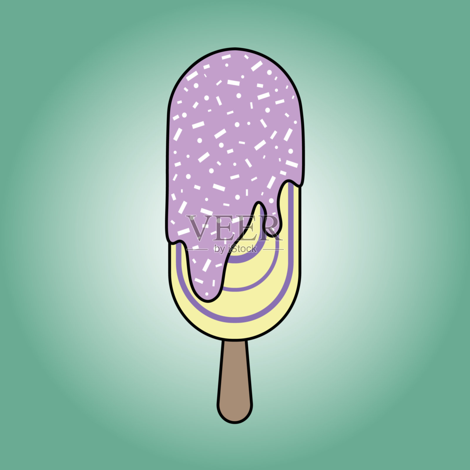 冰淇淋，冰棒，紫色和黄色的颜色，矢量插图。插画图片素材