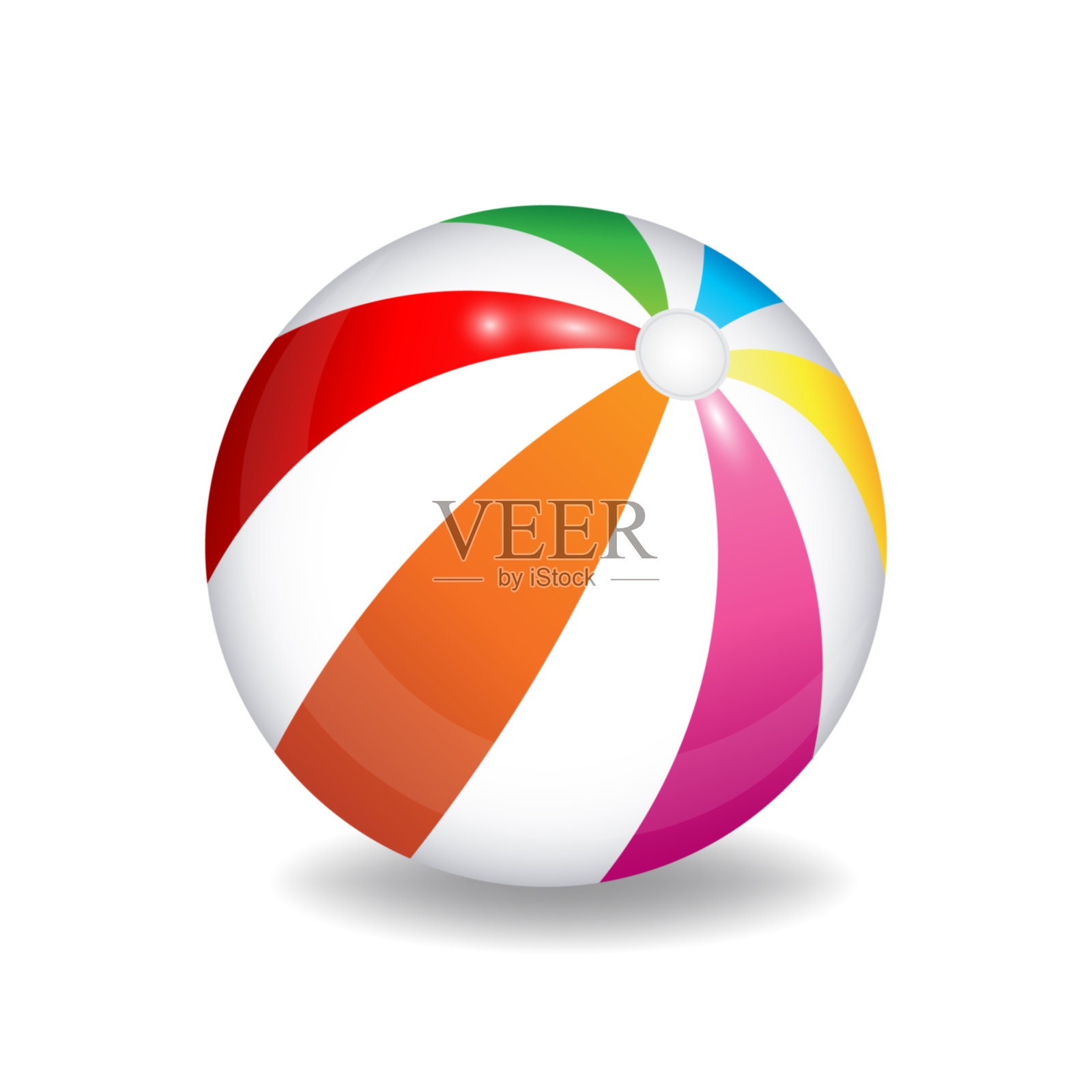 彩色条纹海滩球，孤立在白色背景，矢量插图。设计元素图片