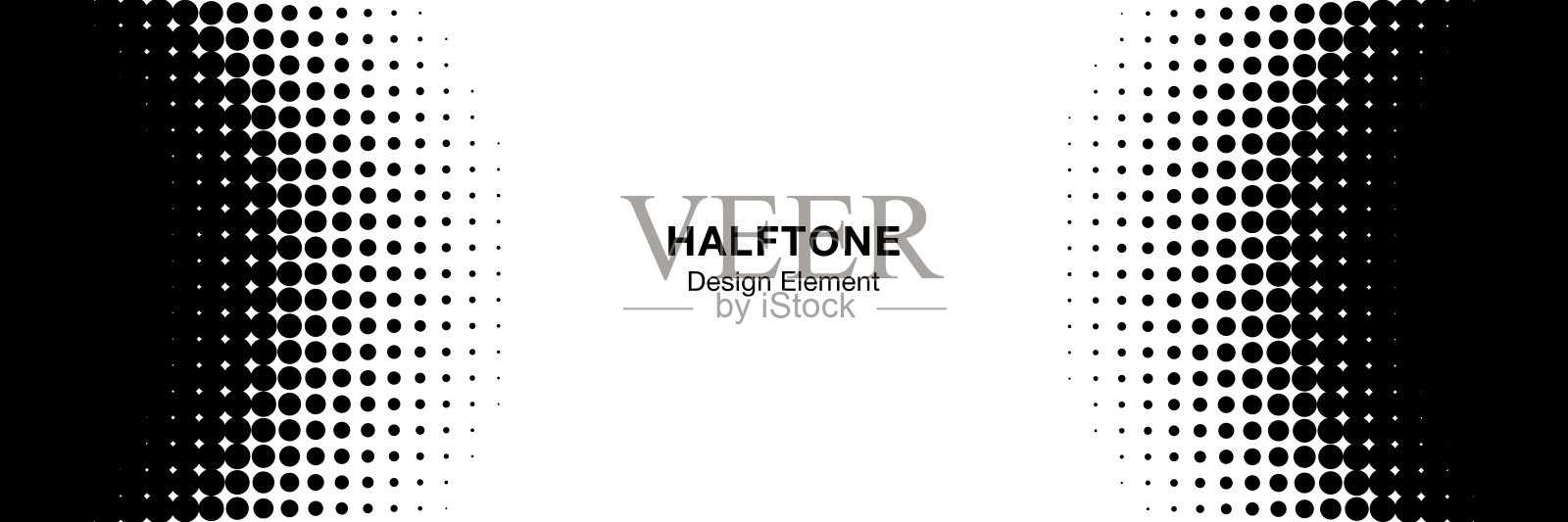 半色调圆形框架水平背景。黑色圆形边界使用半色调点纹理。矢量插图。插画图片素材