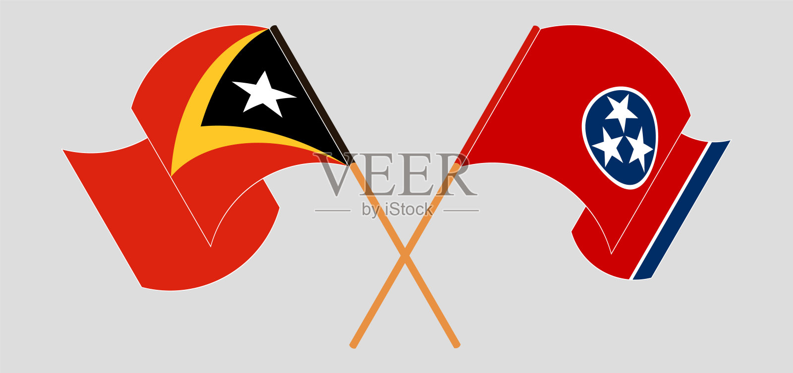 东帝汶和田纳西州的旗帜交叉飘扬插画图片素材