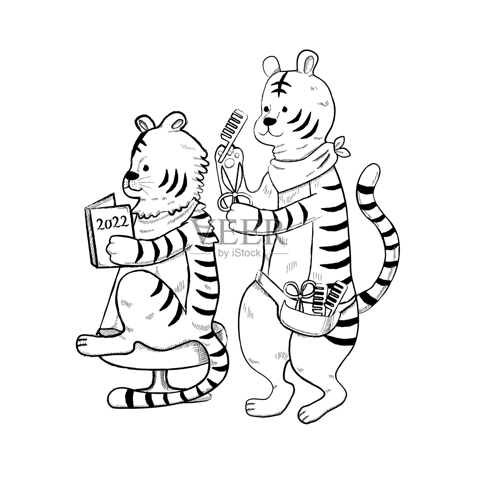 老虎美发师的矢量插图插画图片素材