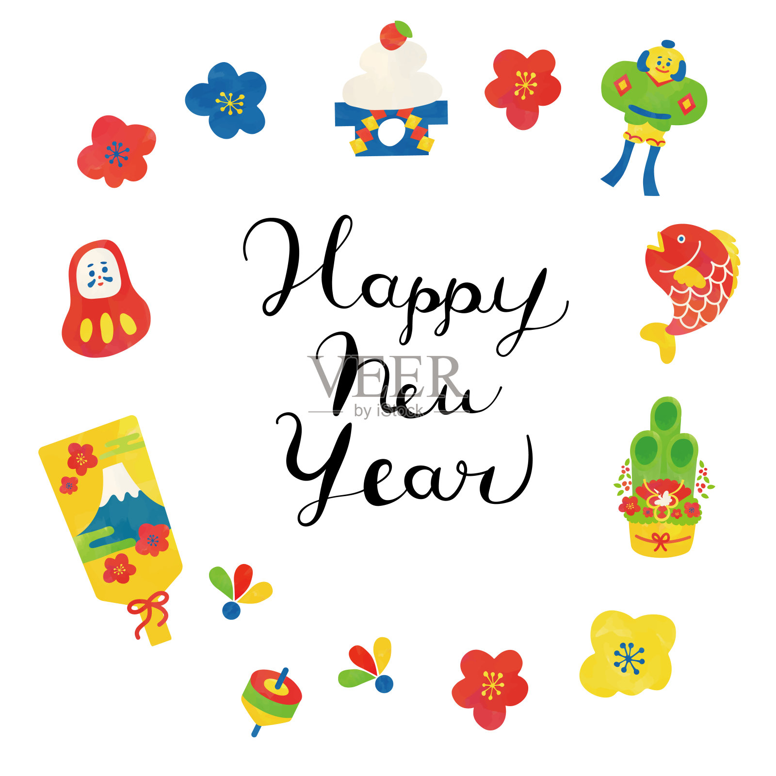 水彩触摸新年插图集插画图片素材