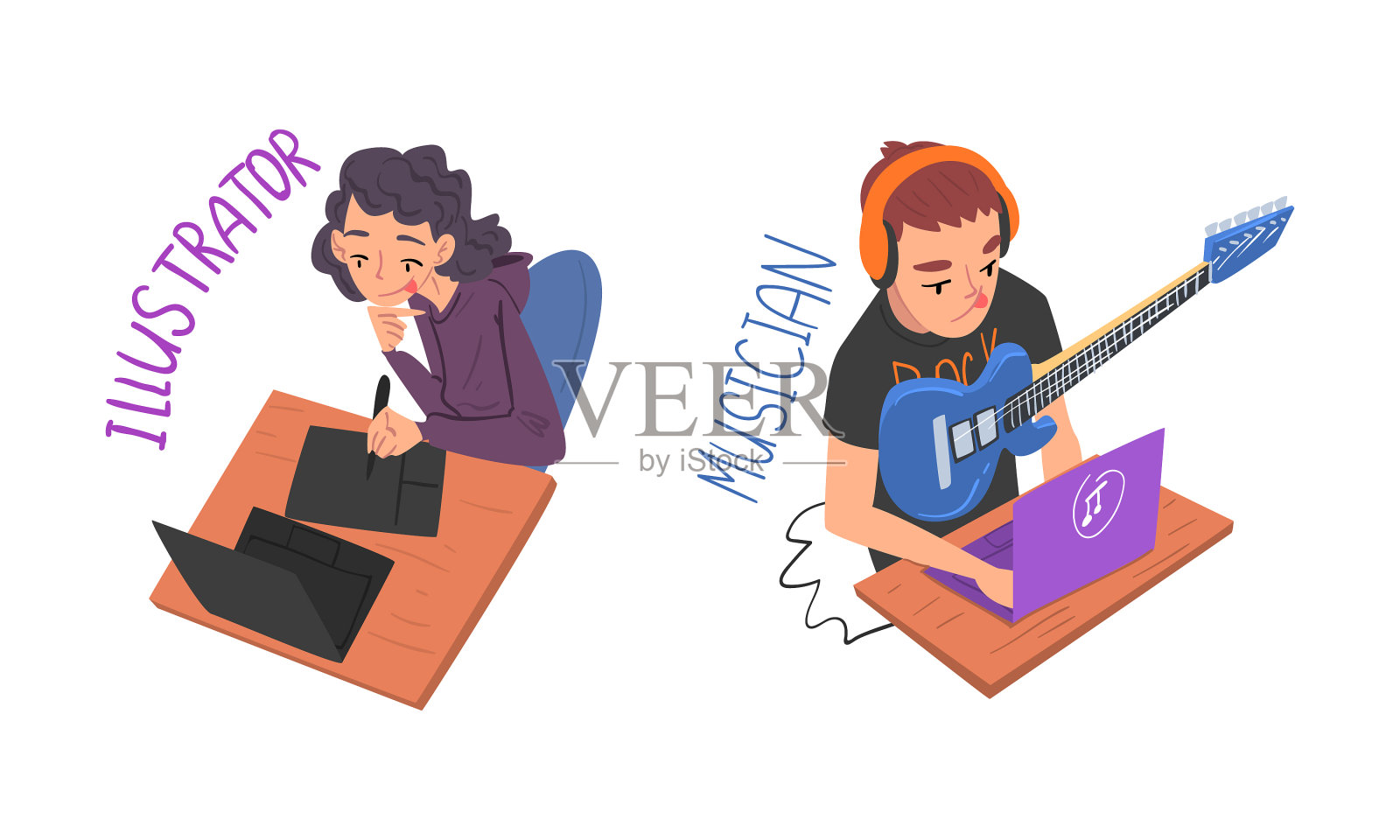 男人音乐家和女人有创造力设计元素图片