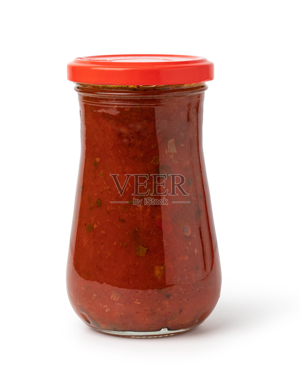 白色背景上的番茄酱罐照片摄影图片