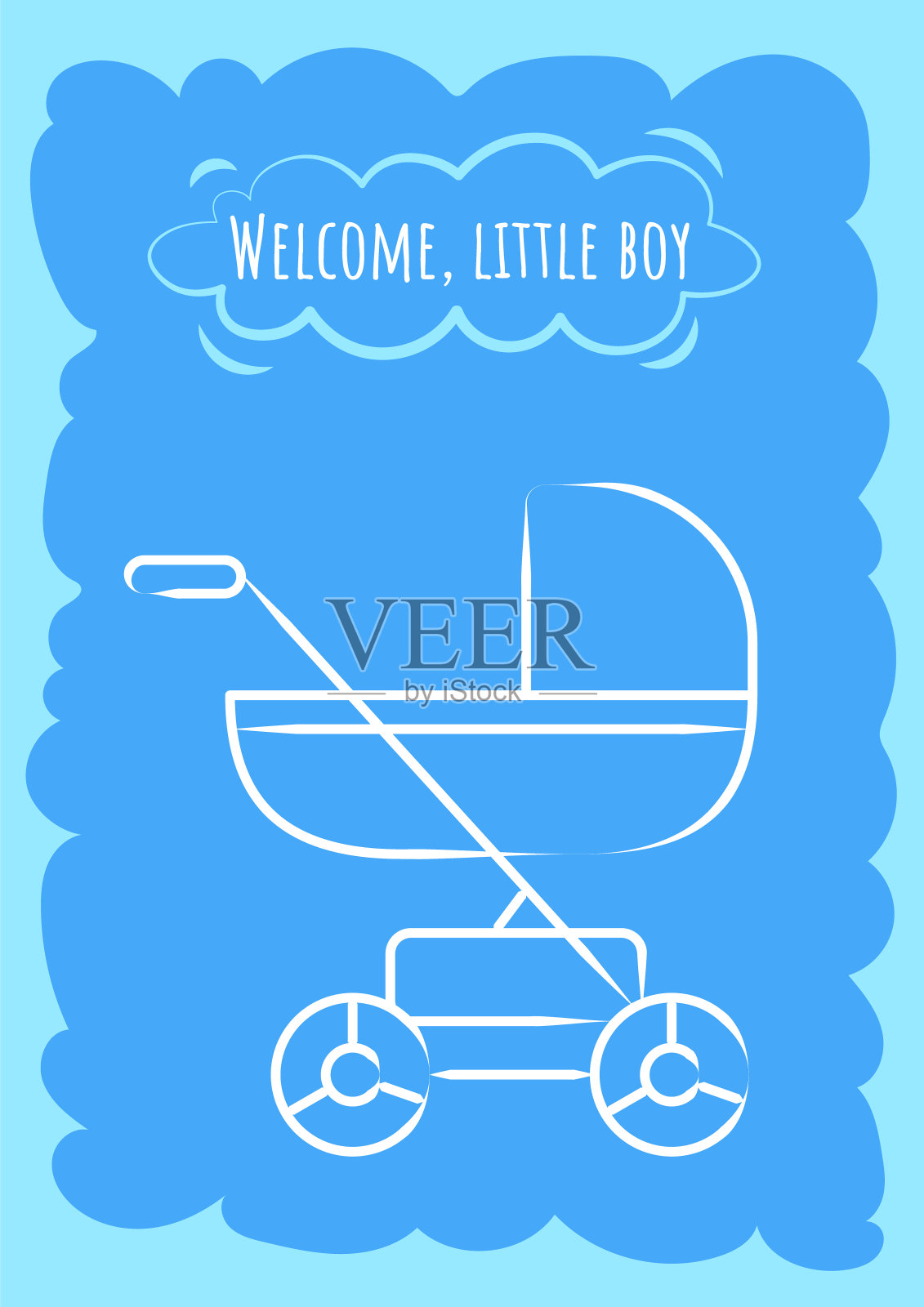 欢迎小男孩蓝色的线性字形图标明信片插画图片素材