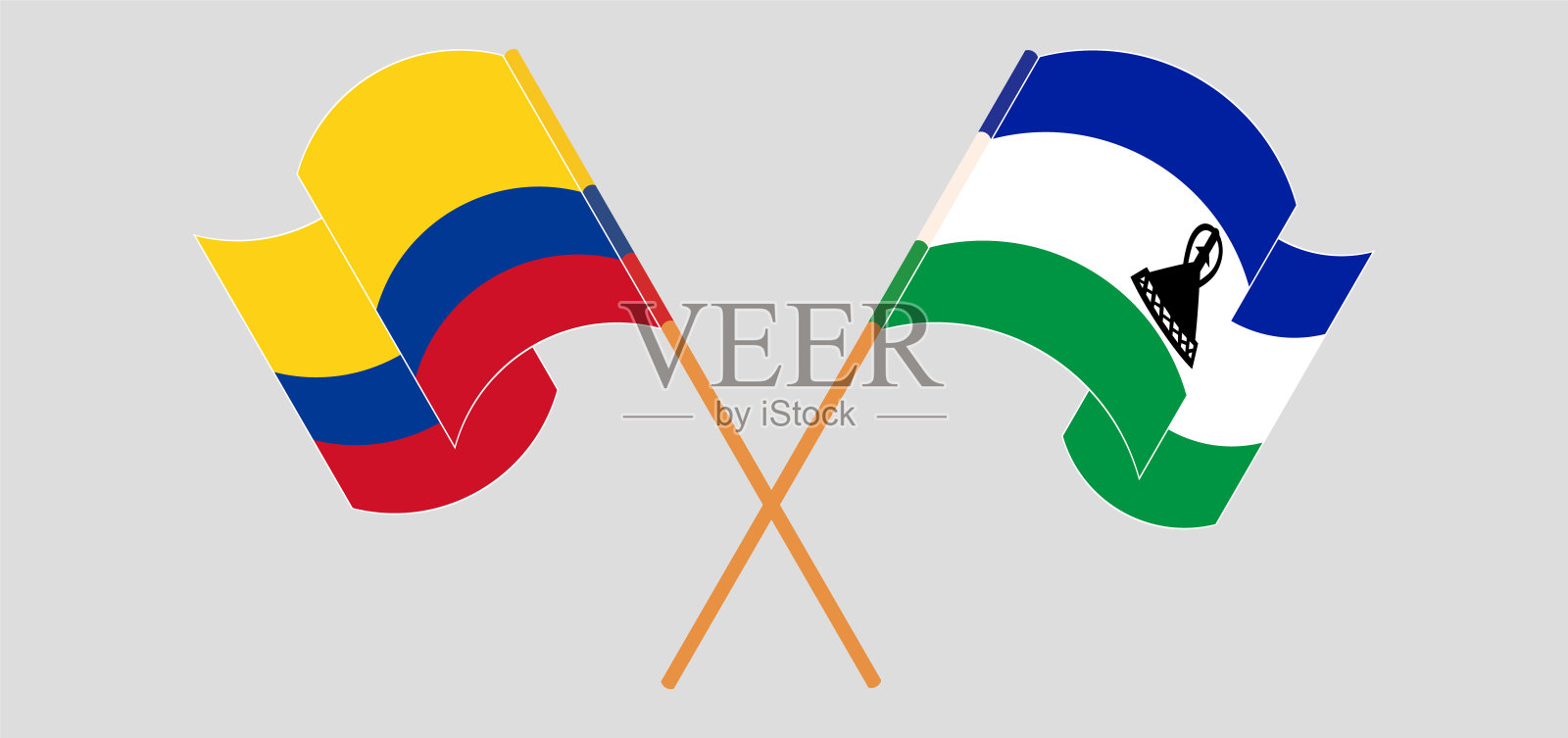 交叉挥舞着哥伦比亚和莱索托王国的旗帜插画图片素材