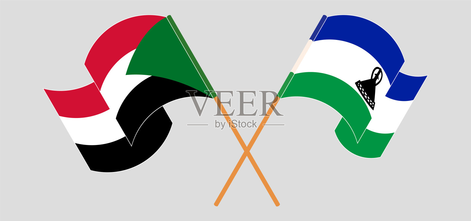 苏丹和莱索托王国的旗帜飘扬插画图片素材