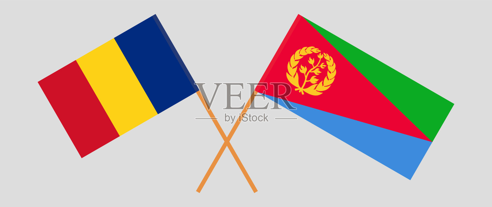 罗马尼亚和厄立特里亚的交叉旗帜。官方色彩。正确的比例插画图片素材