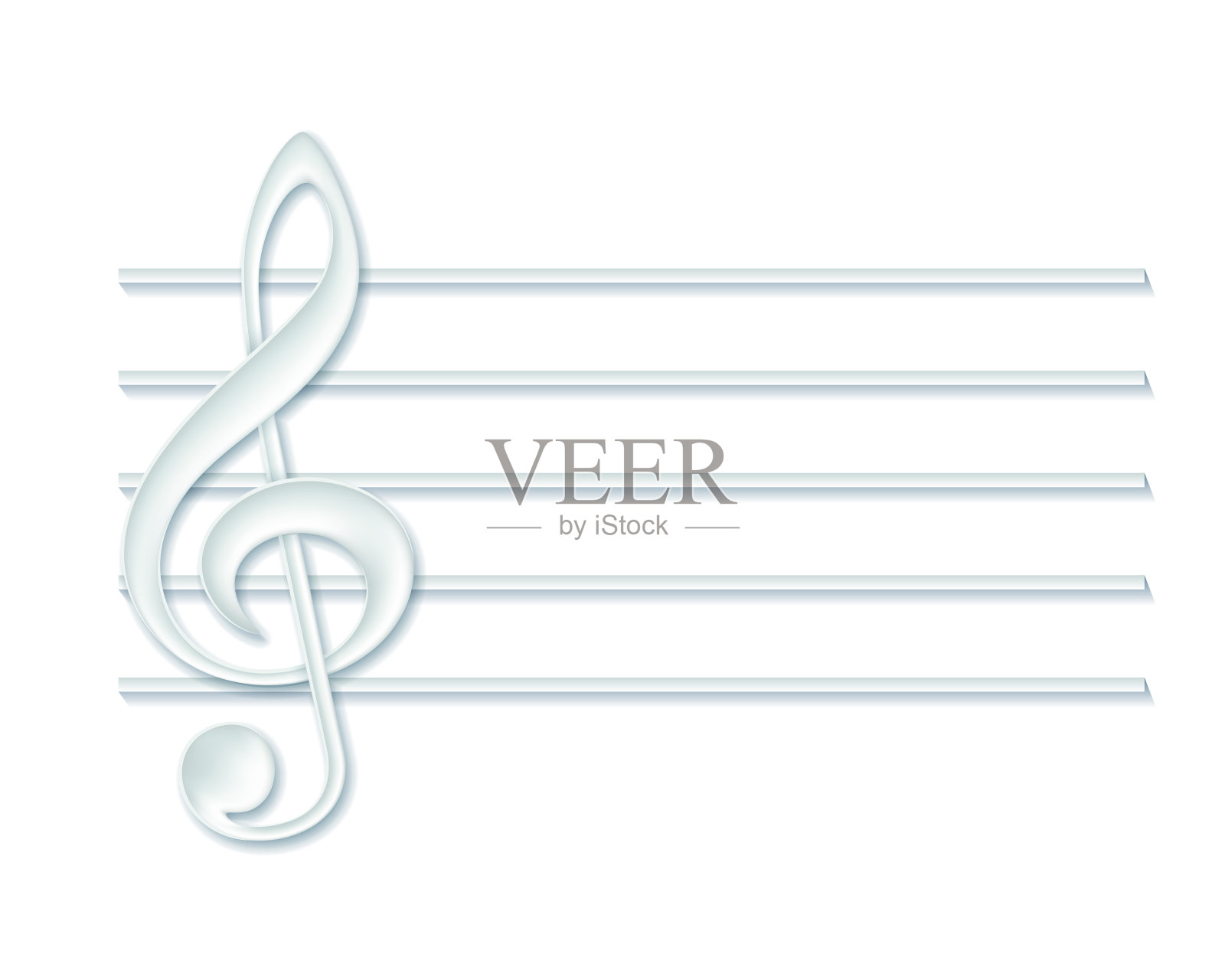 白色高音谱号，音乐小提琴谱号。带阴影的纸张图标设计元素图片