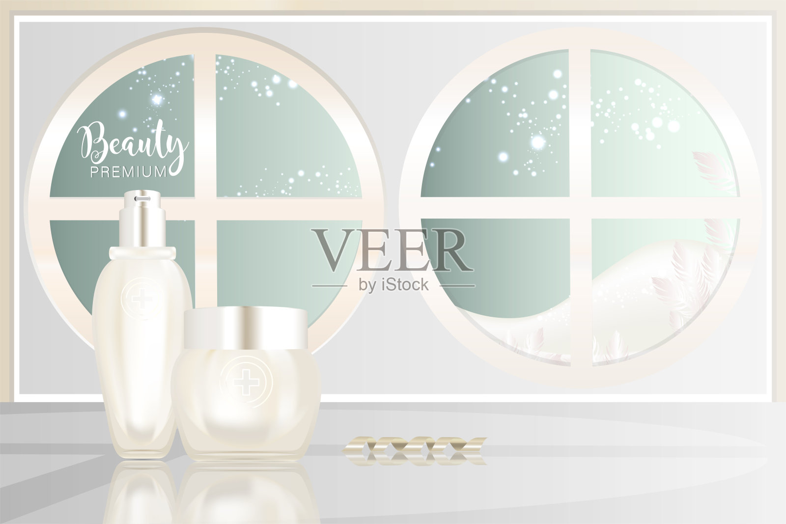 美容产品，白色化妆品容器，广告背景随时可用，豪华护肤品广告。说明向量插画图片素材