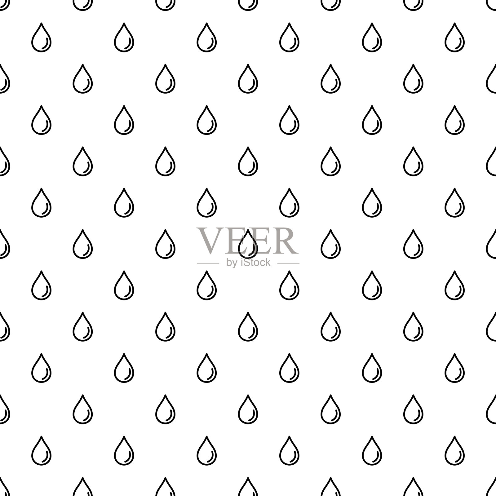 无缝装饰与黑色水滴在白色背景。自然，液体，雨水模式。矢量插图。插画图片素材