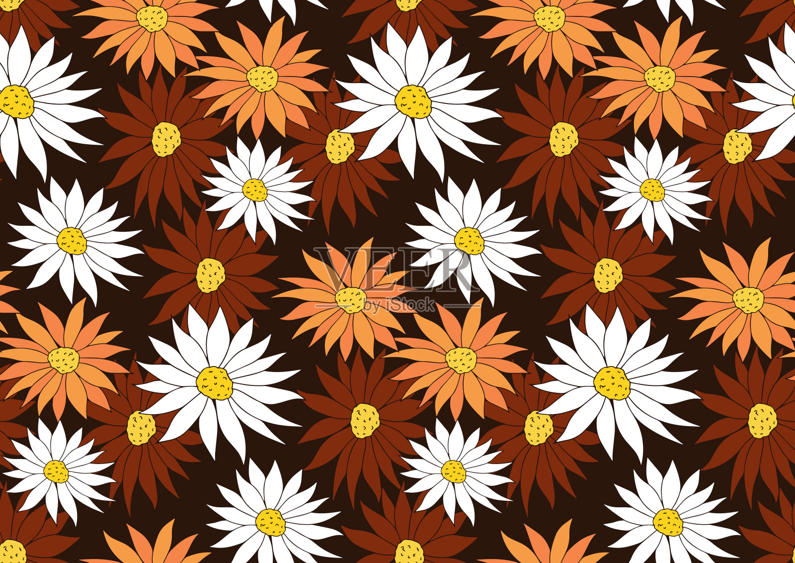 复古花70年代无缝图案。嬉皮花力量重复纹理，背景。矢量图插画图片素材