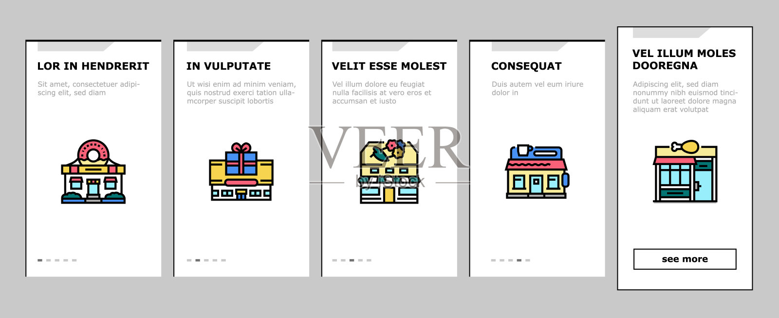 建立餐厅和商店的登陆图标集向量插画图片素材