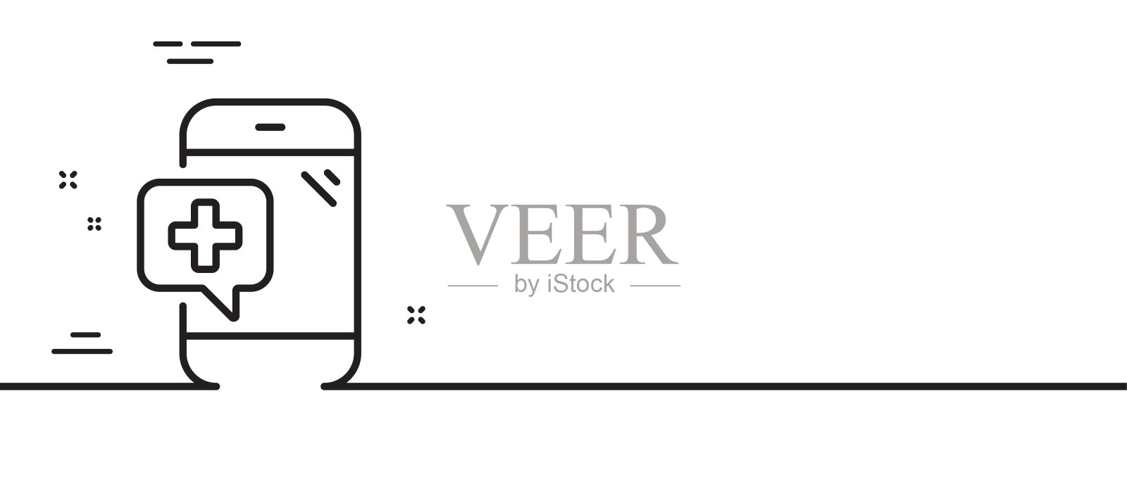 医药电话线路图标。移动医疗帮助标志。最小线模式横幅。向量插画图片素材