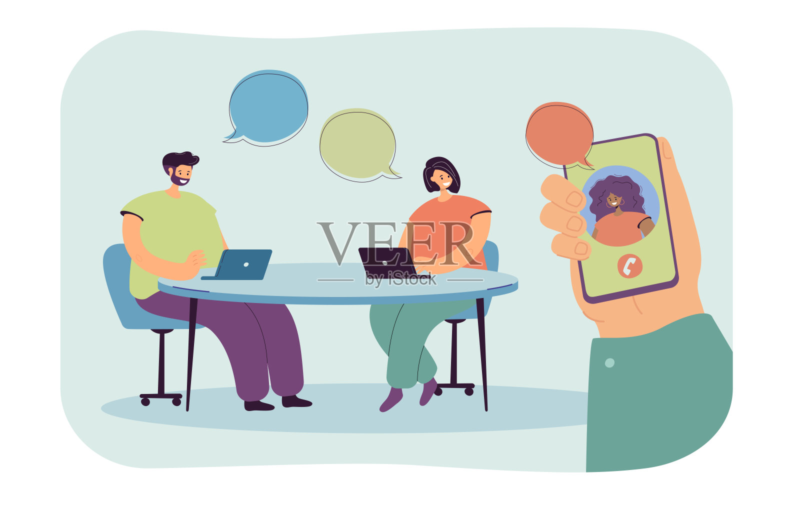 办公室职员与同事或客户通电话插画图片素材