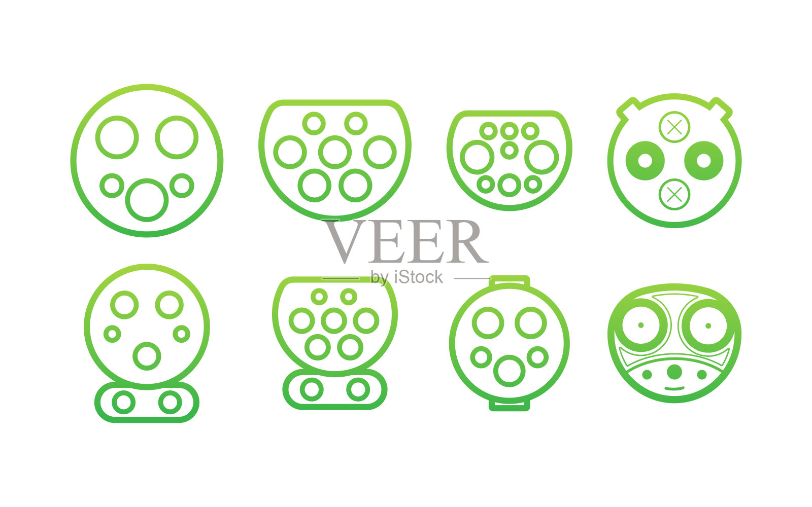 插图与绿色充电汽车端口。象征,标志说明。插画图片素材