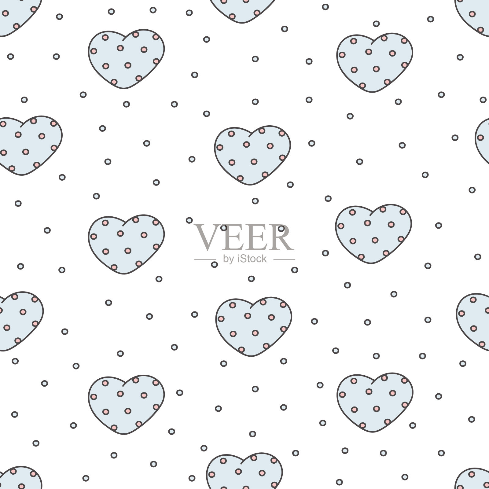 可爱的涂鸦风格的无缝心形图案。情人节的背景。可爱浪漫的无缝模式。浪漫的打印。插画图片素材