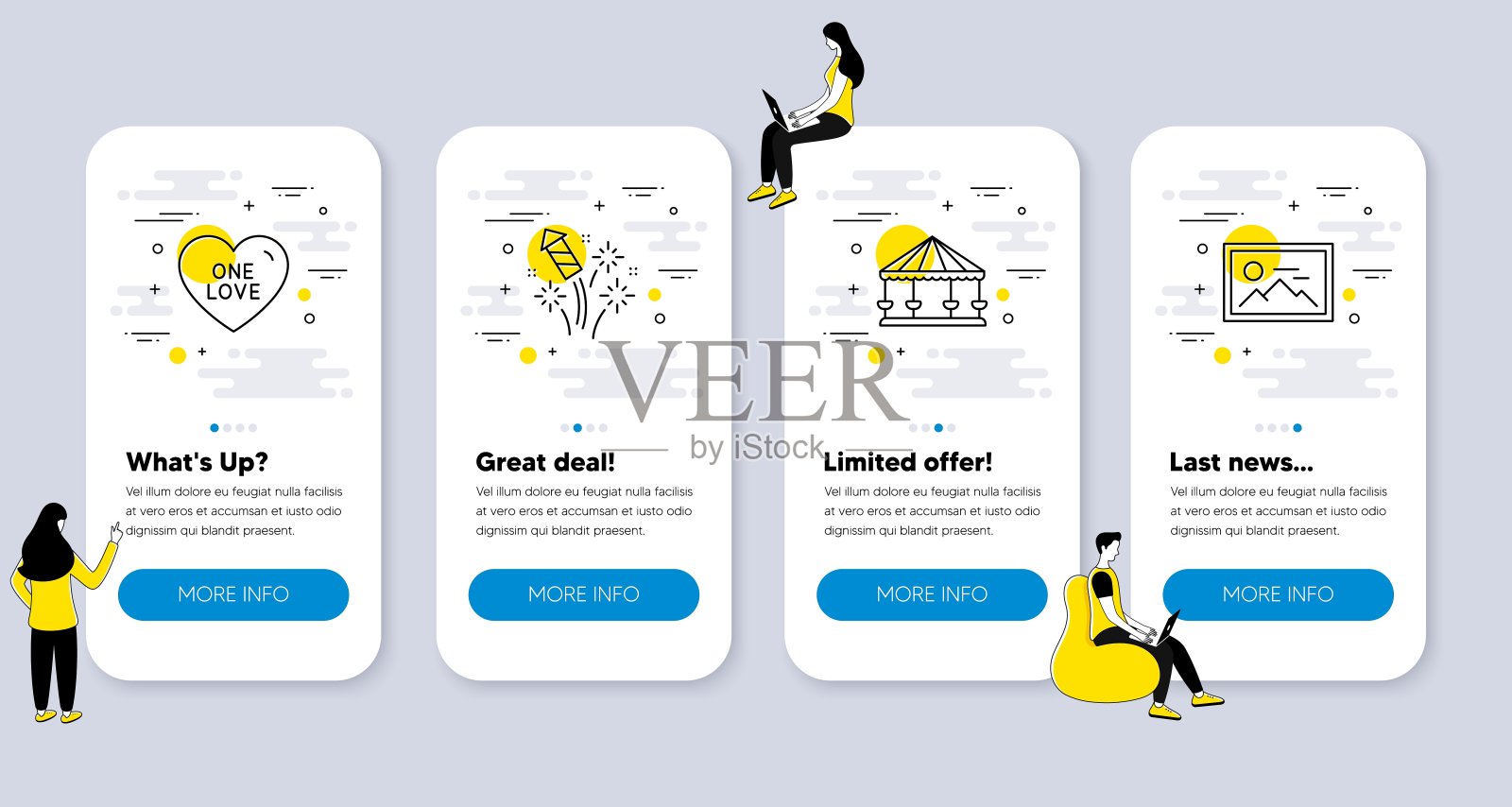 节日的图标，如旋转木马，烟花火箭，一个爱。向量插画图片素材