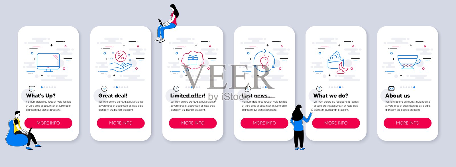 行图标集，如Idea，贷款百分比，计算机。向量设计模板素材