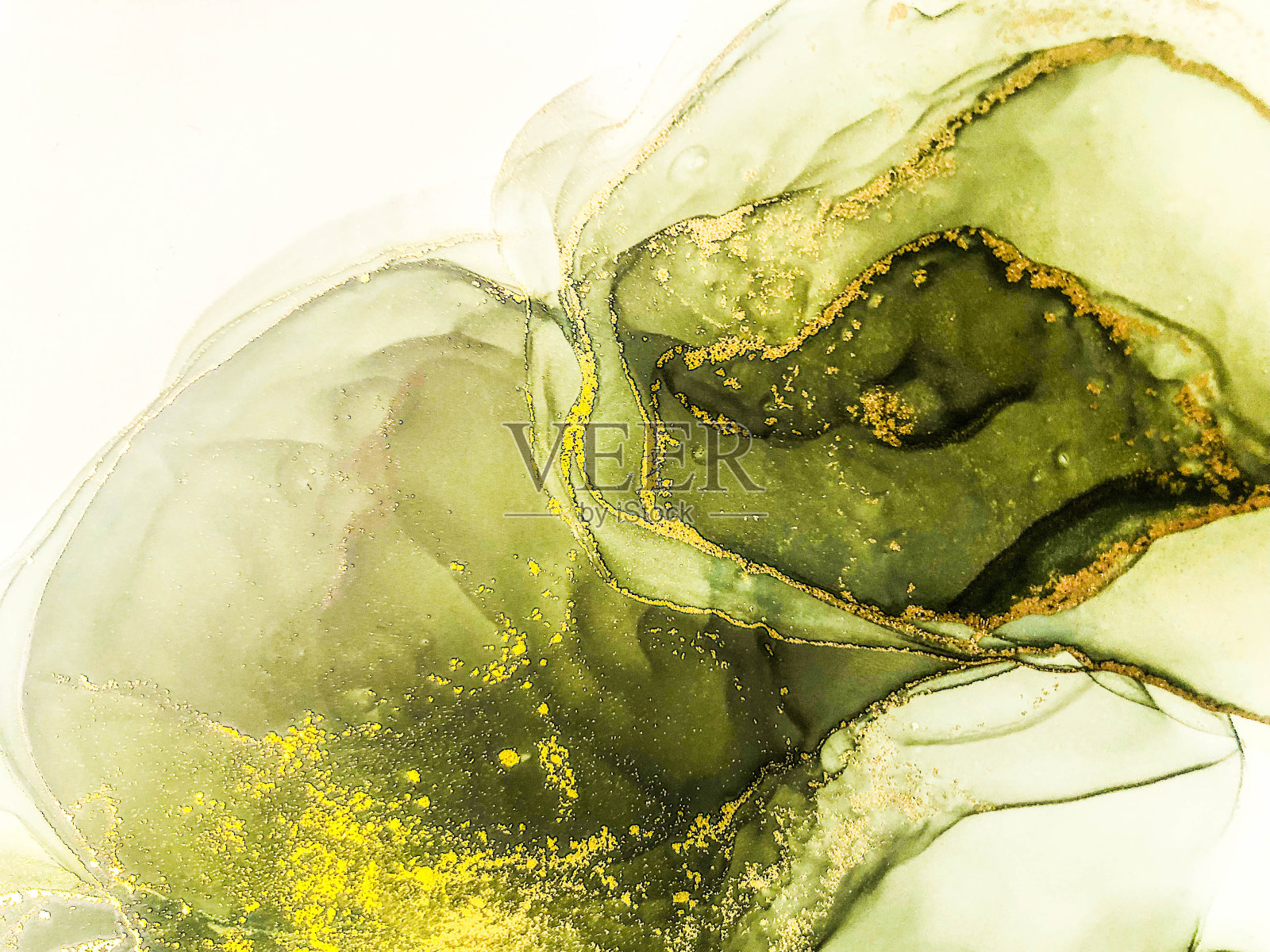 摘要亮色流体背景，手绘酒精画与金色条纹，液体墨技术纹理背景设计照片摄影图片