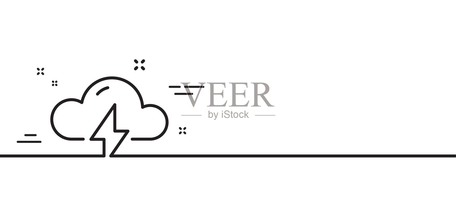 雷暴天气线图标。霹雳以云相兆。最小线模式横幅。向量插画图片素材