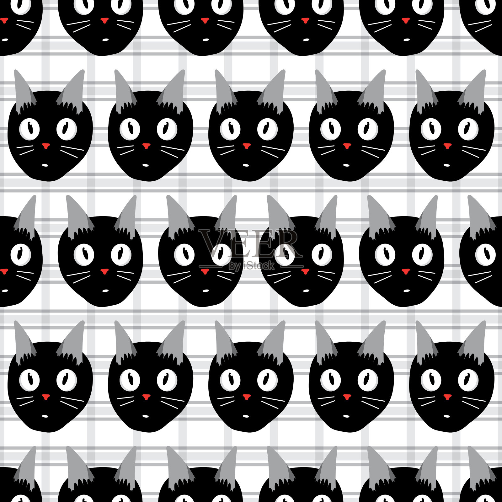 黑猫无缝格子图案插画图片素材