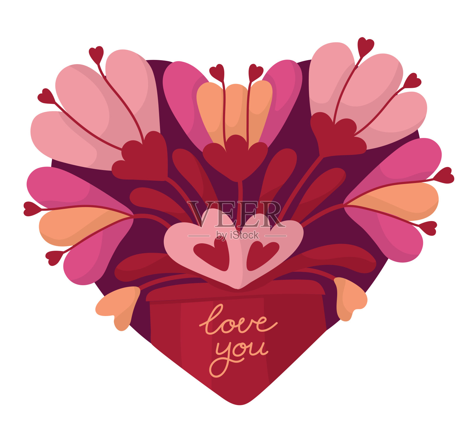 花心随礼物送。插画图片素材