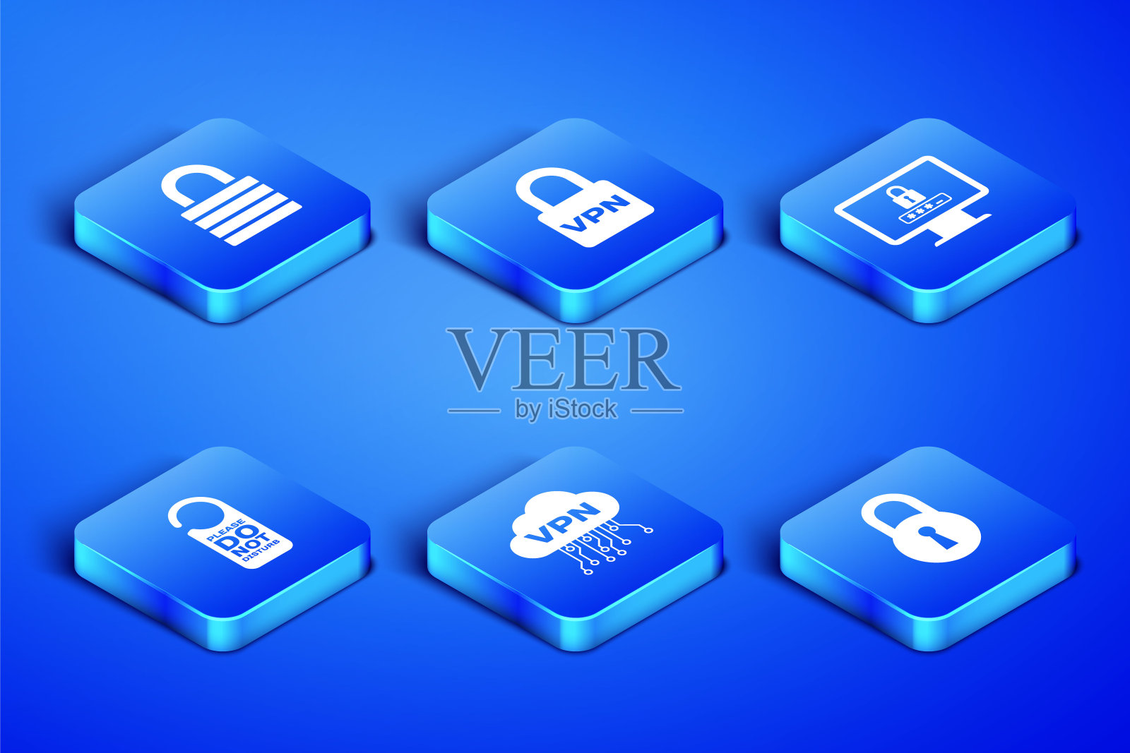 设置“锁定”、“云VPN界面”、“请勿打扰”、“带密码图标的监控”。向量图标素材