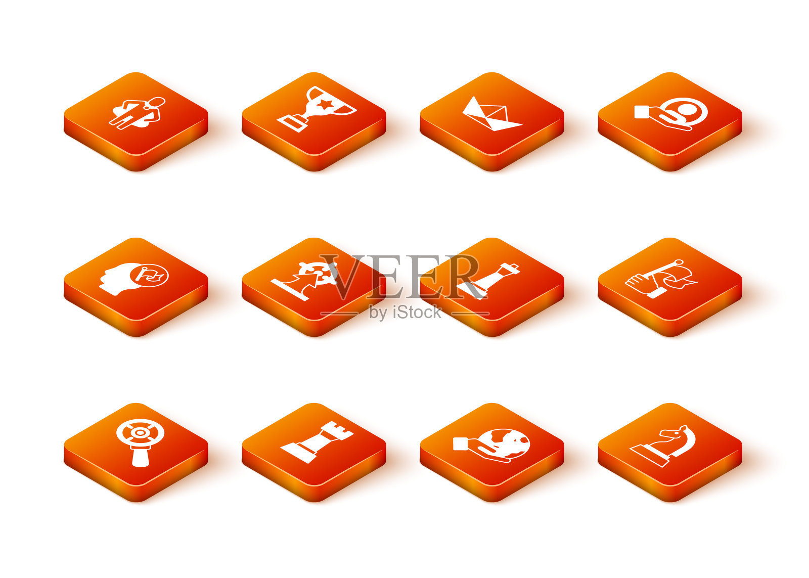 设置目标放大镜，国际象棋，手握旗帜，地球仪和图标。向量图标素材