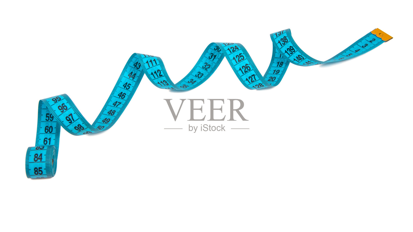 蓝色卷尺测量螺旋孤立在白色背景上照片摄影图片